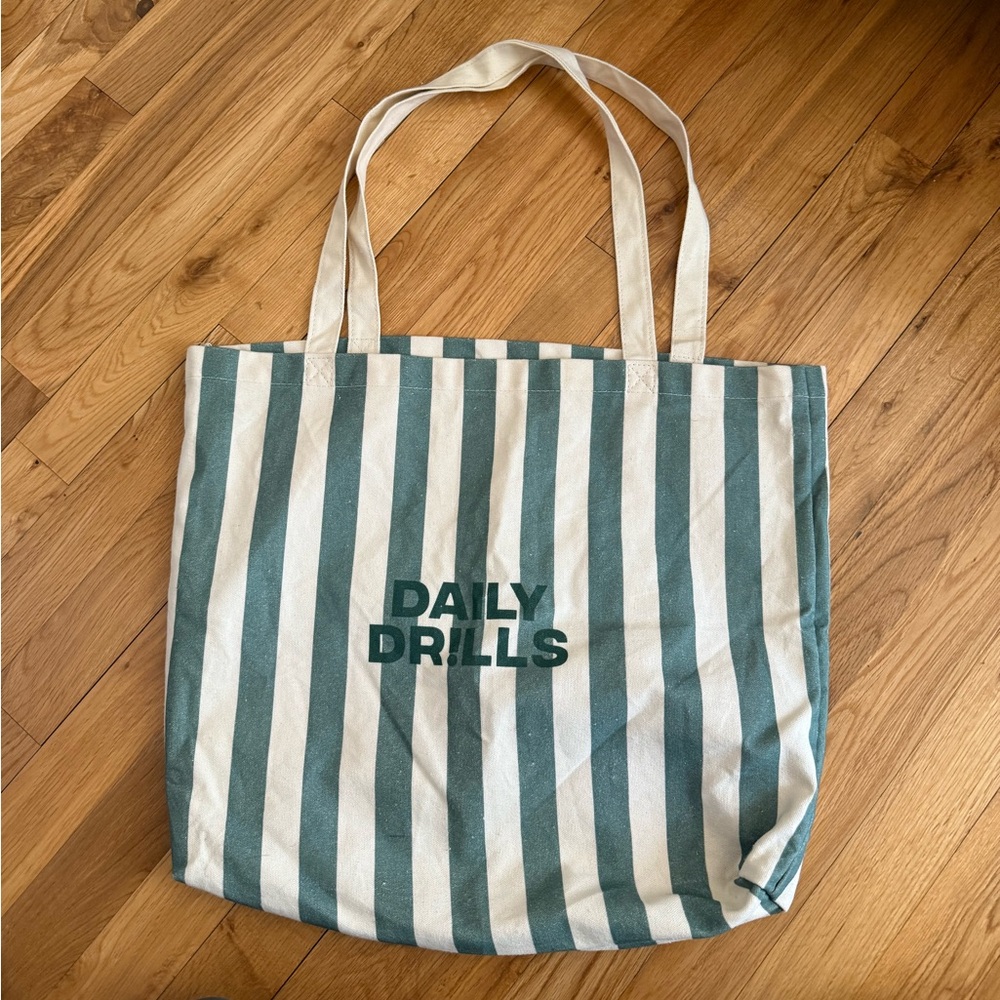 Daily Drills Green and Cream Striped Tote